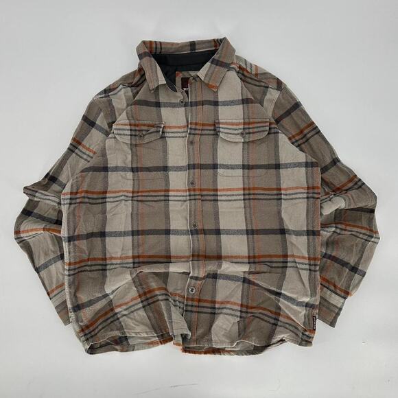 Y2K Prana OUTDOOR flannel button down long sleeve men’s size L brown - Picture 1 of 4